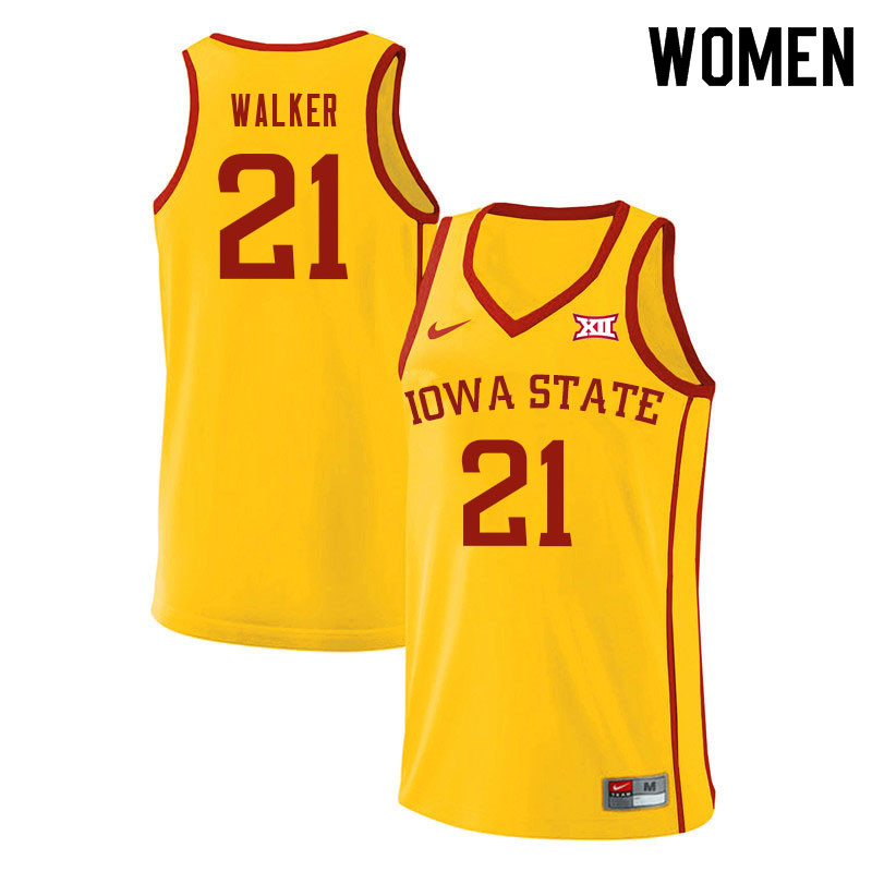 Women #21 Jaden Walker Iowa State Cyclones College Basketball Jerseys Sale-Yellow - Click Image to Close